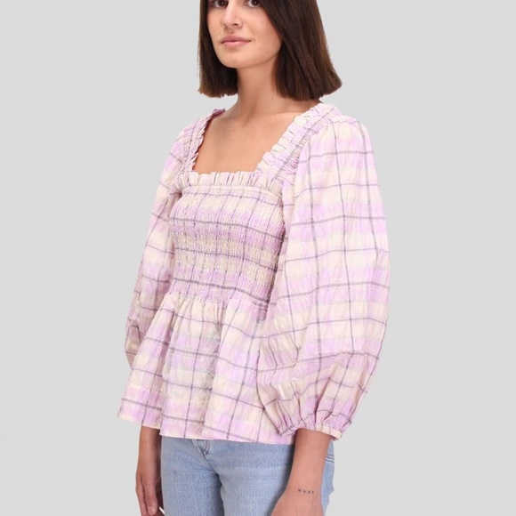 Ganni Seersucker Check Smock Top - Orchid Blossom - Picture 5 of 5